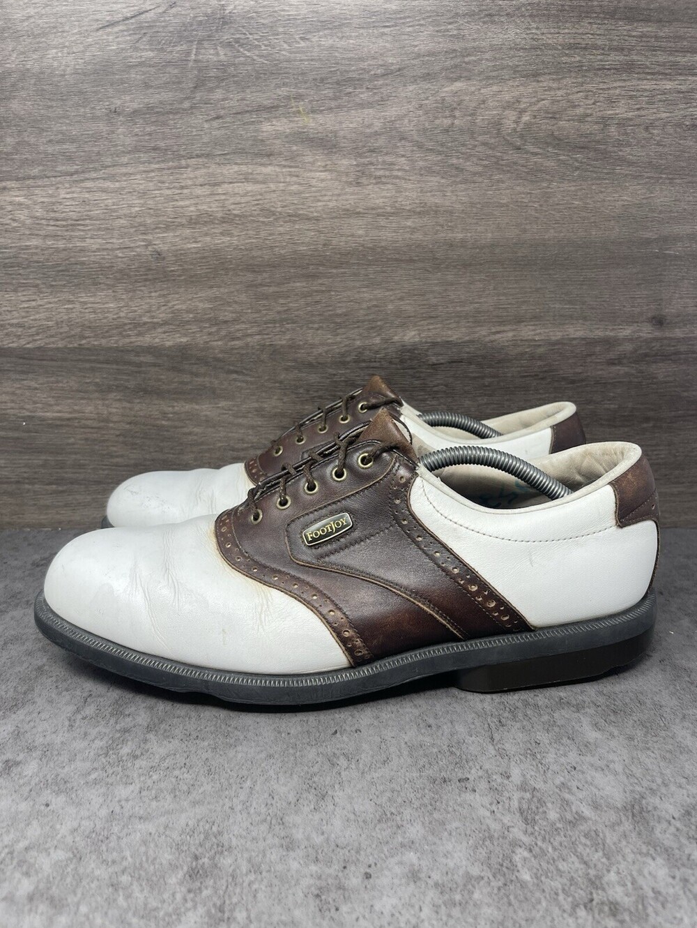 FootJoy Classics Dry Premiere White Brown Size 11.5 Mens Leather Golf Shoes
